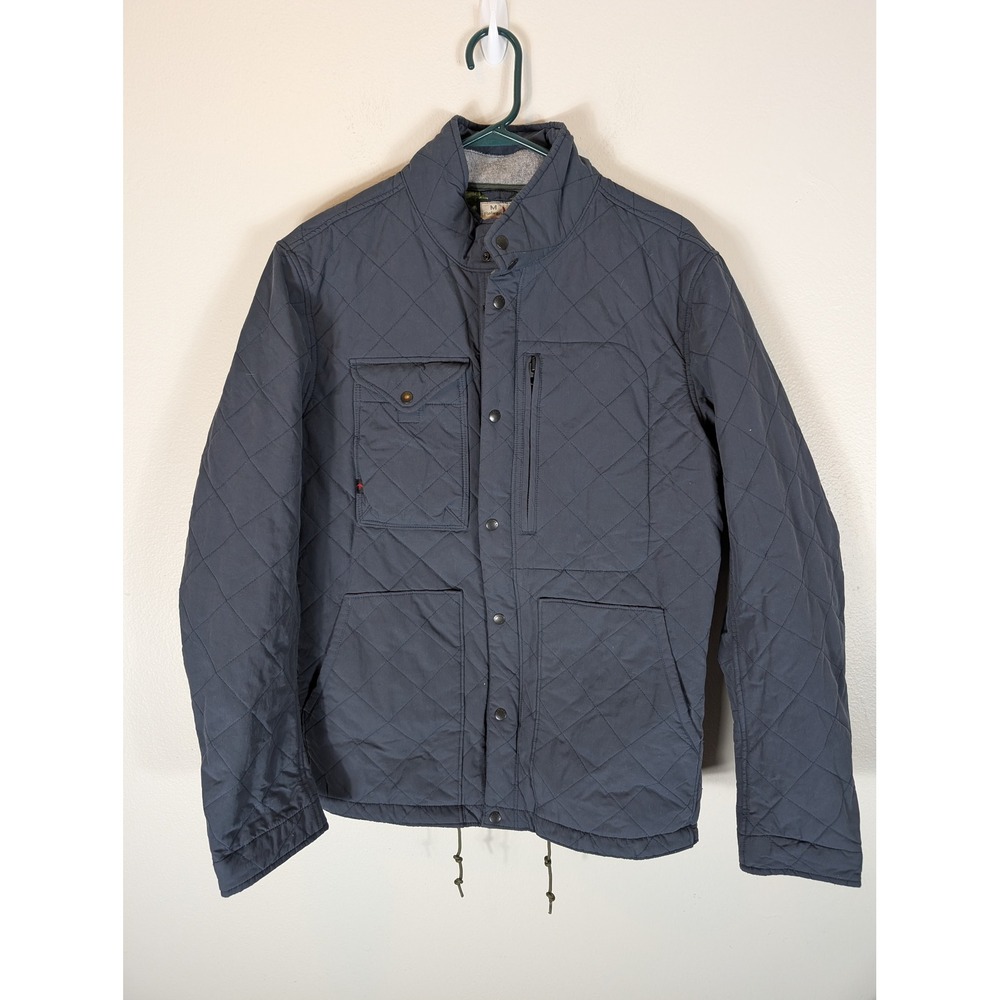 Relwen Men Medium Quilted Insulated Tanker Jacket Navy Blue Full Zip Snap Front